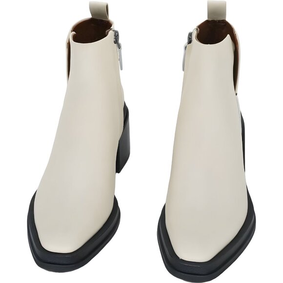 Franco Sarto Dalden Block Heel Ankle Bootie Cream Beige Leather 6.5 M - Picture 5 of 6